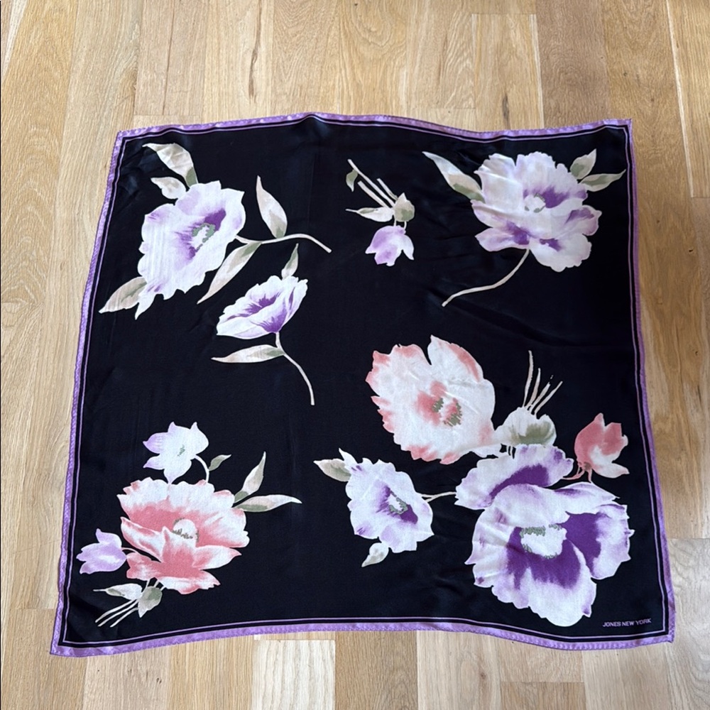 Used, excellent condition: Jones New York purple floral silk scarf